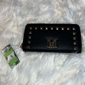 Badgley Mischka NWT black vegan leather gold studded wallet